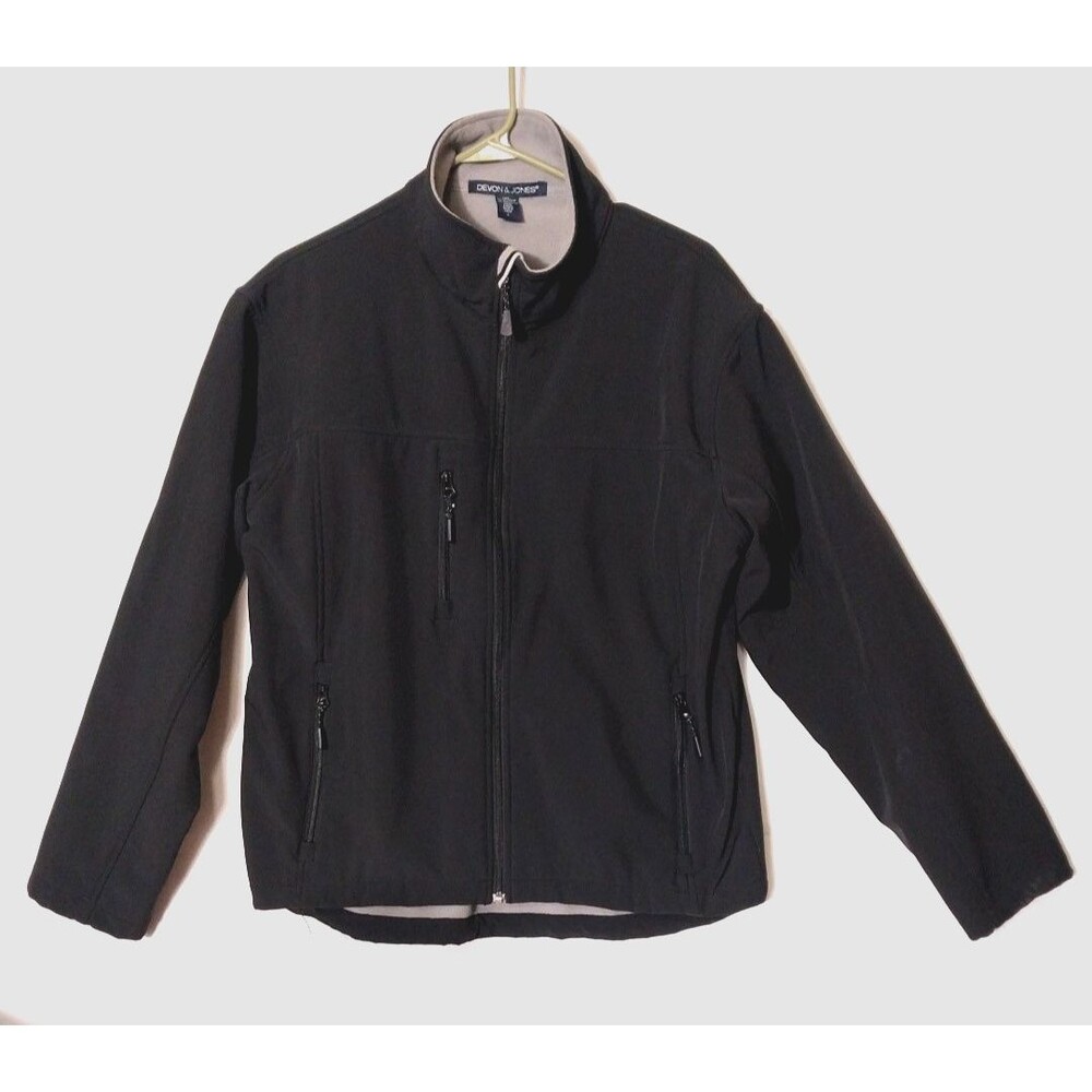 Devon & Jones Men's Black Inner Fleece Lined Jacket Size Large 3 Zip Pockets